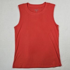 Tahari Poppy Red Orange Sleeveless Ribbed Tank - High Stretch Modal Spandex Med